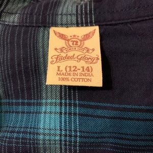 Faded glory button up blue and green